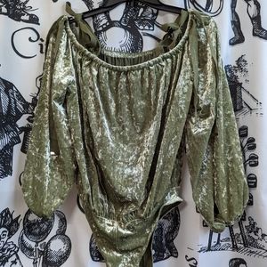 We are HAH "hot as hell" Beg 2 Differ crushed green velvet bodysuit. long sleeve